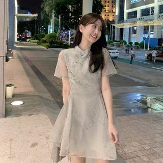 2020 Sườn Xám Nhỏ Phiên Bản Cải Tiến Đầm Nữ Mùa Hè Bellflower Pháp Hepburn Organza Váy Cổ Tích
