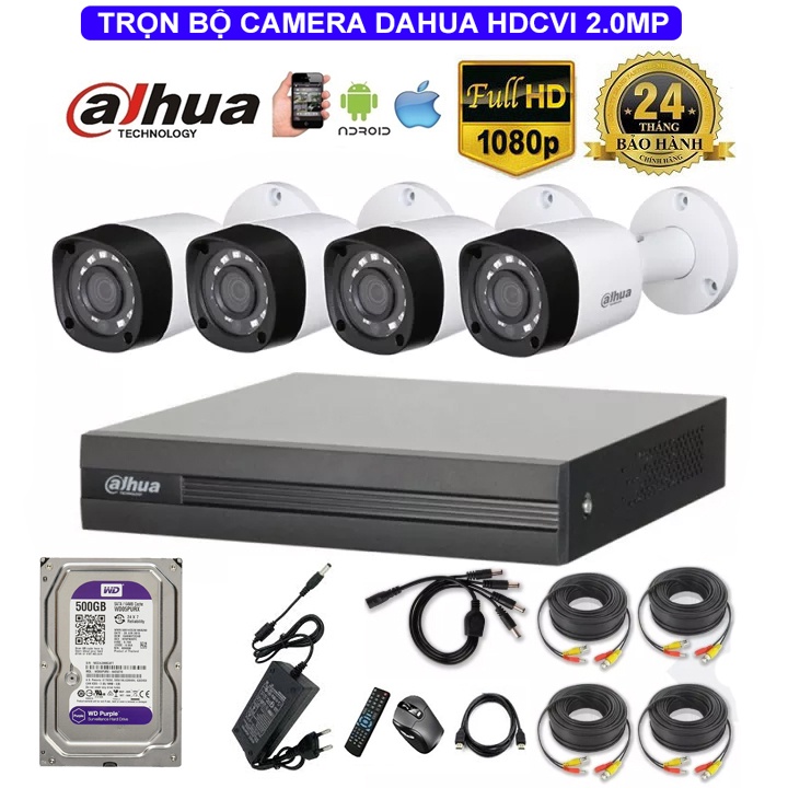 Trọn Bộ Camera Dahua 2.0MP Full HD 1080P Chính Hãng