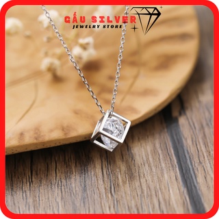 Dây chuyền bạc nữ, vòng cổ bạc ta nữ 925 mặt hình khối lập phương phong cách hàn quốc dây dài 45cm gấu silver - g0026