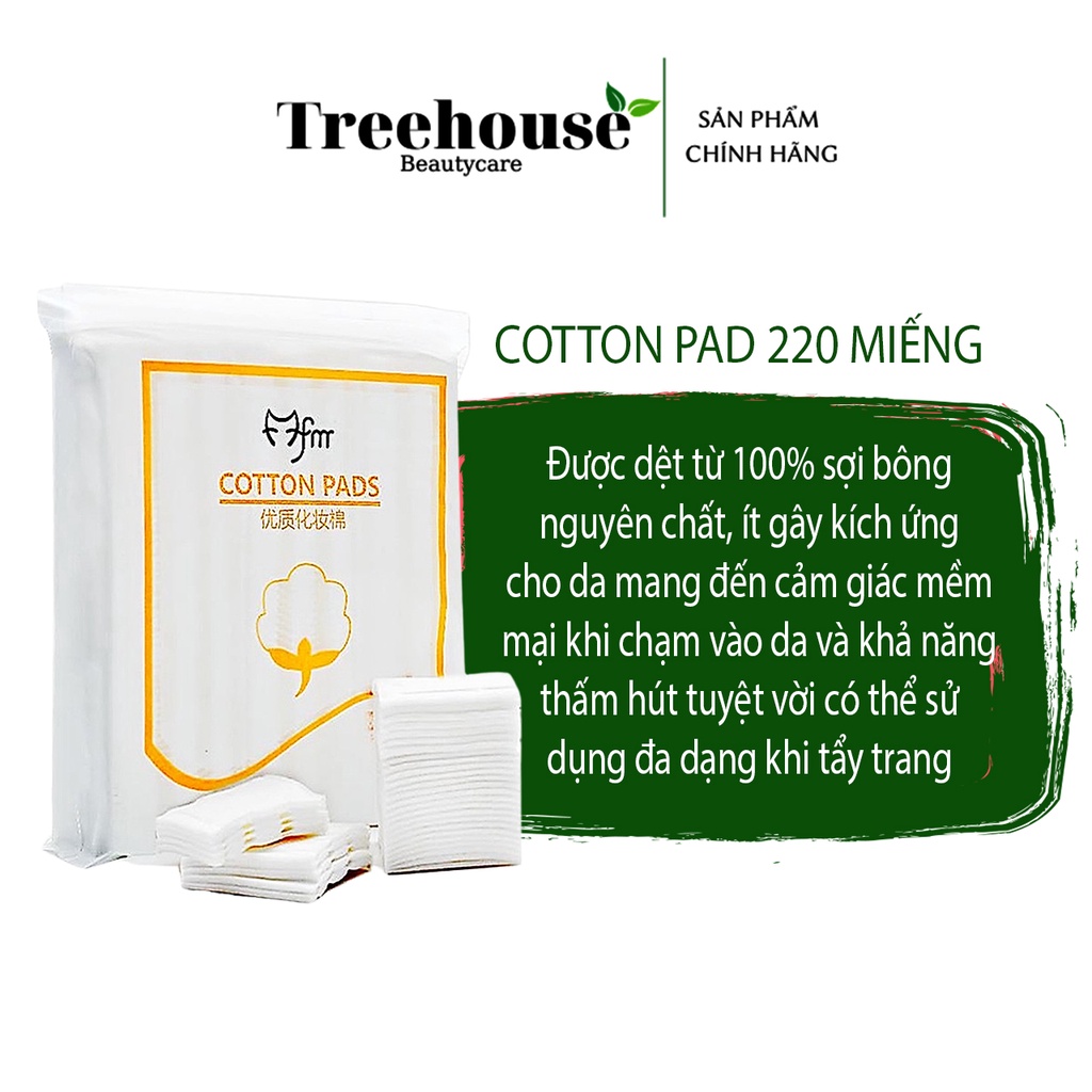 Bông tẩy trang cotton pads 3 lớp túi zip 222 miếng - Bông 222 miếng mẫu mới TREEHOUSE SHOP