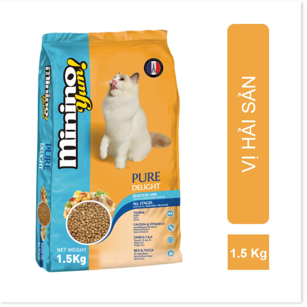 Hanpet -(Gói lớn 1,5kg) KEOS MININO Thức ăn viên cao cấp cho mèo, dùng cho mèo mọi lứa tuổi Thức ăn mèo me-o vị hải sản
