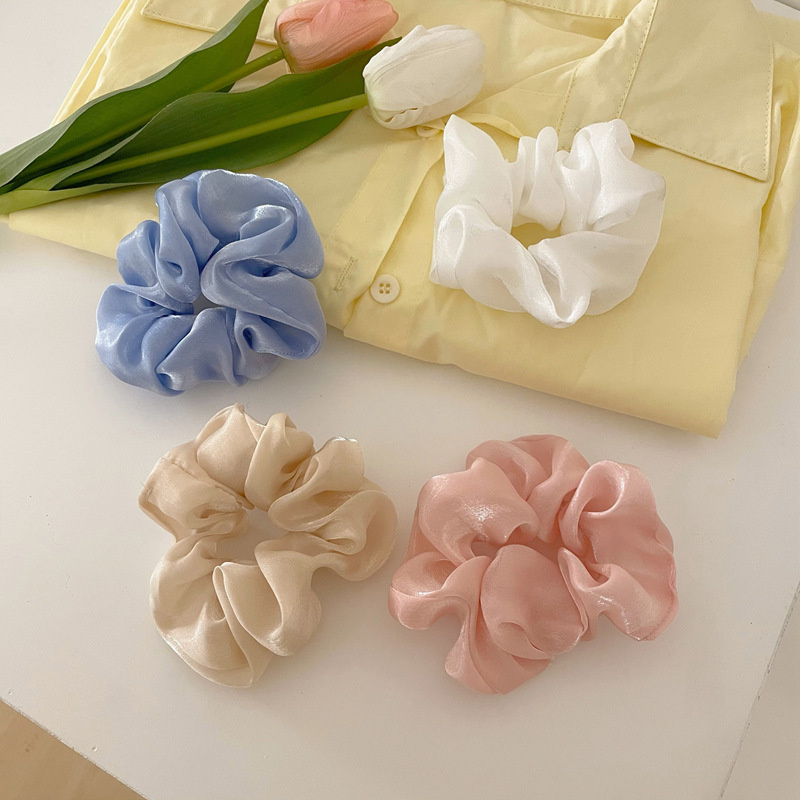 Dây Buộc Tóc Vải Satin Phối Lưới Màu Kẹo Phong Cách Hàn Quốc Thời Trang