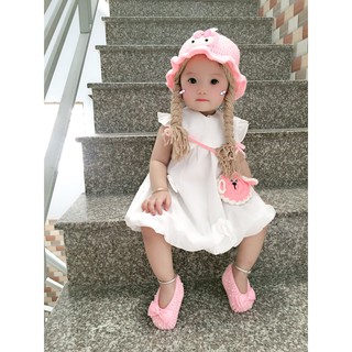 Nón len có 2 bím tóc cho bé - Dương liễu handmade
