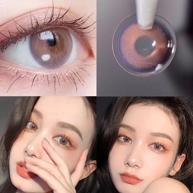 [Hàng mới về] 1 cặp kính áp tròng màu nâu xám tự nhiên, độ cận thị 0.00, thích hợp cho học sinh, nhân viên văn phòng