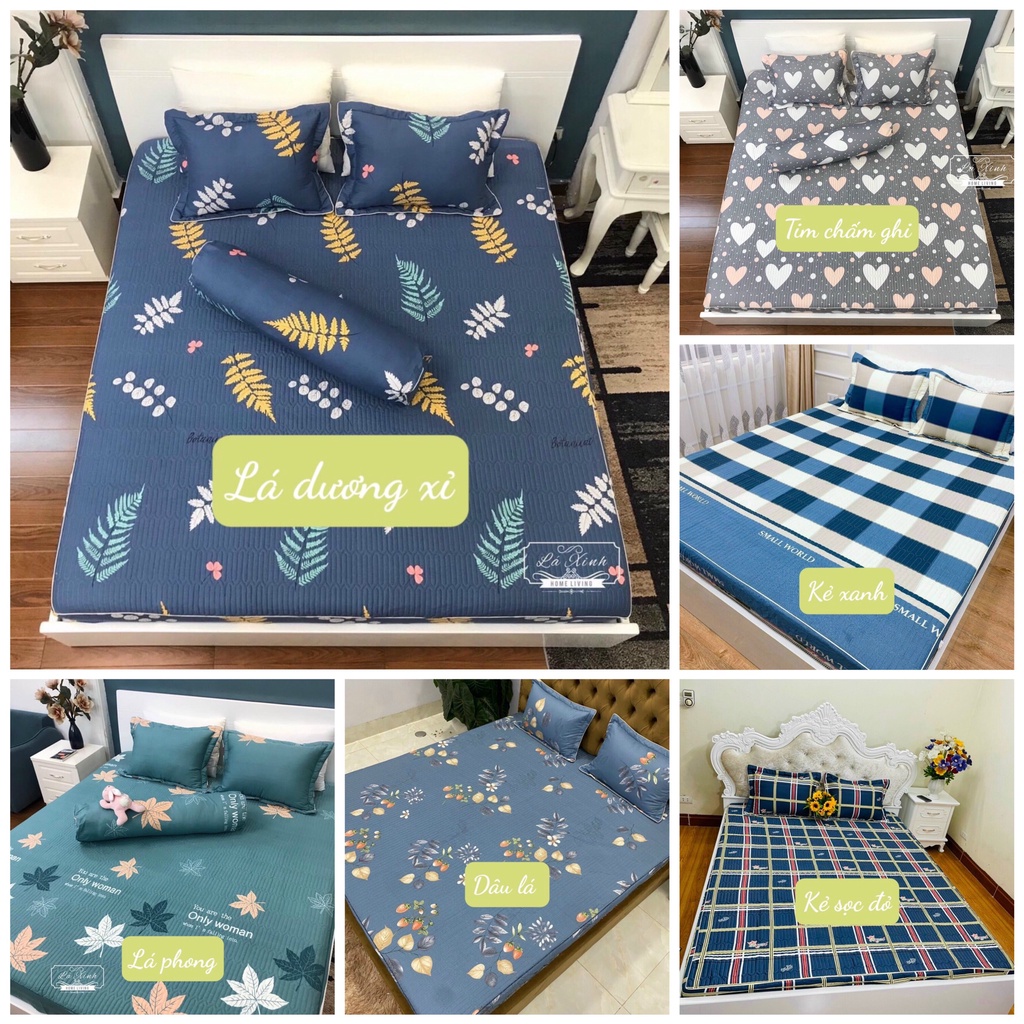 Bộ 3 món ga trơn cotton Hàn Quốc, kích thước 1m2/1m6/1m8/2m2 - Lá Ngọc