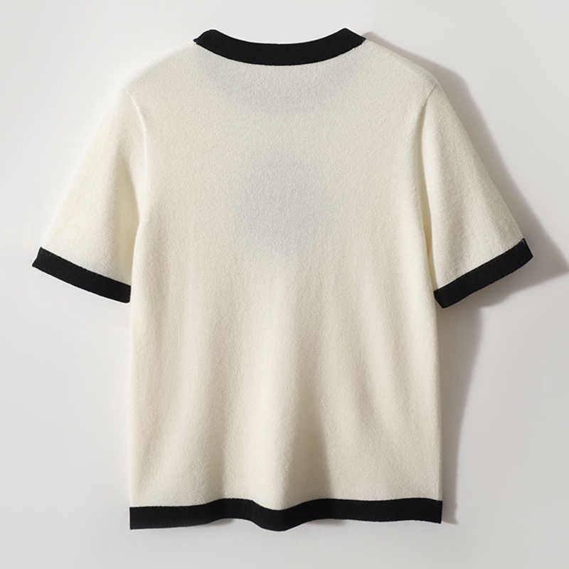 Áo IELGY dệt kim tay ngắn cổ tròn in hình phong cách thanh lịch thời trang cho nữ