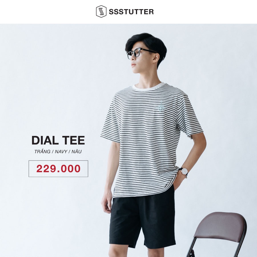 Áo phông Unisex tay ngắn họa tiết kẻ sọc ngang SSStutter vải dệt thoi vân chéo 3 màu Dial Tee | BigBuy360 - bigbuy360.vn