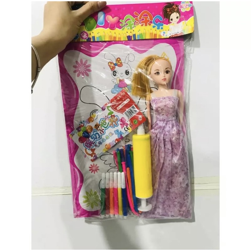 Vỉ Búp Bê Kèm Tranh Tô Màu, Bút Dạ màu, Bóng Bay và Bơm