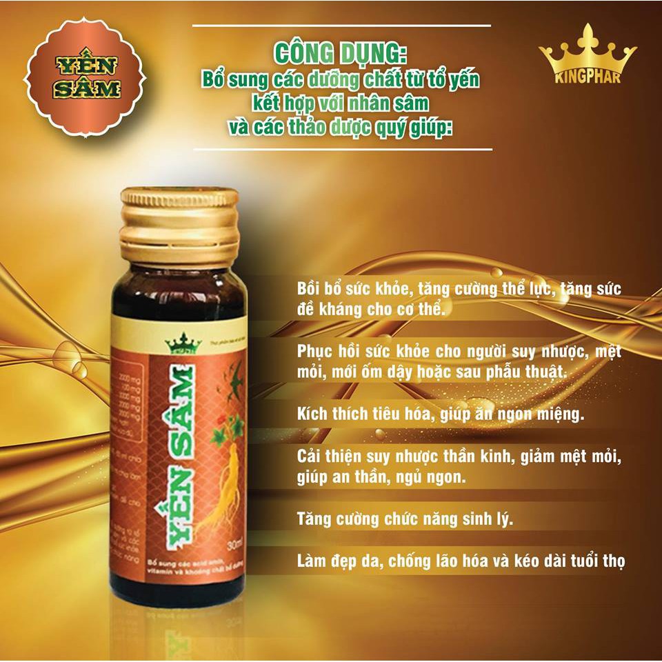 Yến Sâm Kingphar hỗ trợ tăng cường sinh lý phái mạnh, bồi bổ cho người suy nhược cơ thể (10 Chai)