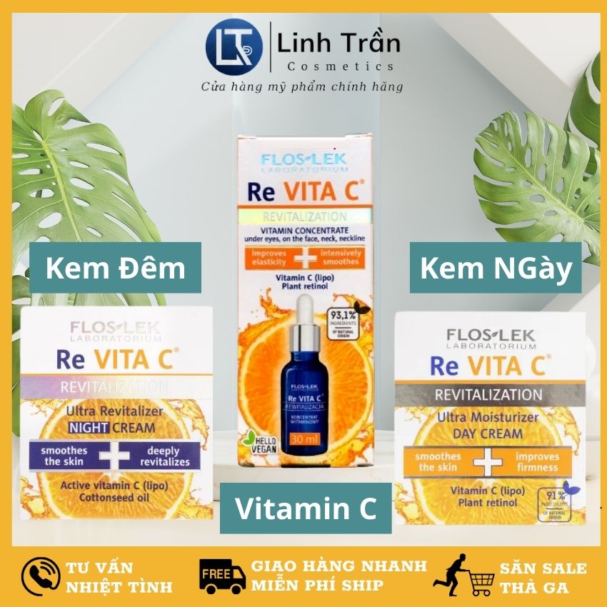 [Chính Hãng] Serum vitamin C kem dưỡng ngày đêm Floslek Re Vita C, tinh chất trẻ hóa da mờ thâm làm sáng chống lão hoá