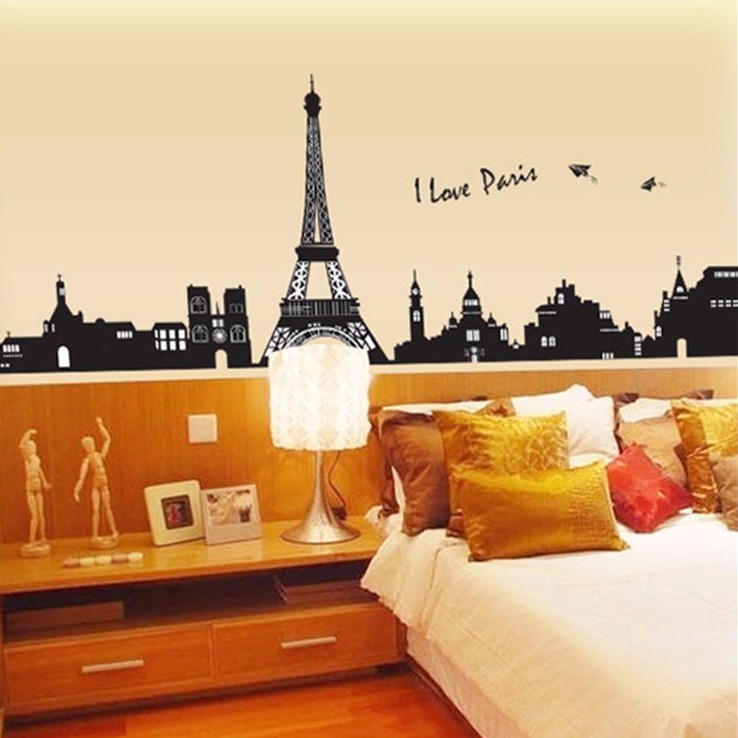 Decal dán tường tháp tháp eiffel i love paris