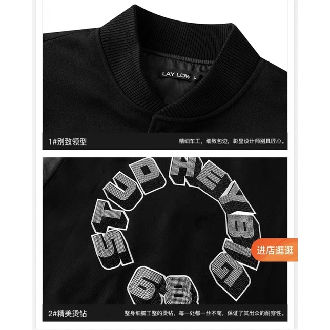 Áo Khoác Tay Da  Nelly Heybig Bomber đính đá Form Rộng Dành Cho Nam Và Nữ 109