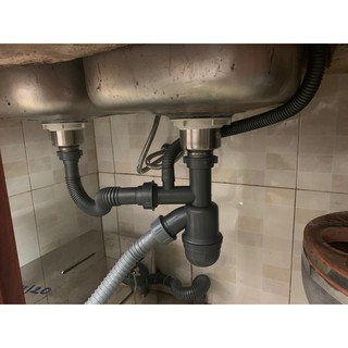BỘ XẢ CHẬU,BỒN RỬA CHÉN BÁT ĐÔI (2 HỘC) INOX 304 phi 110