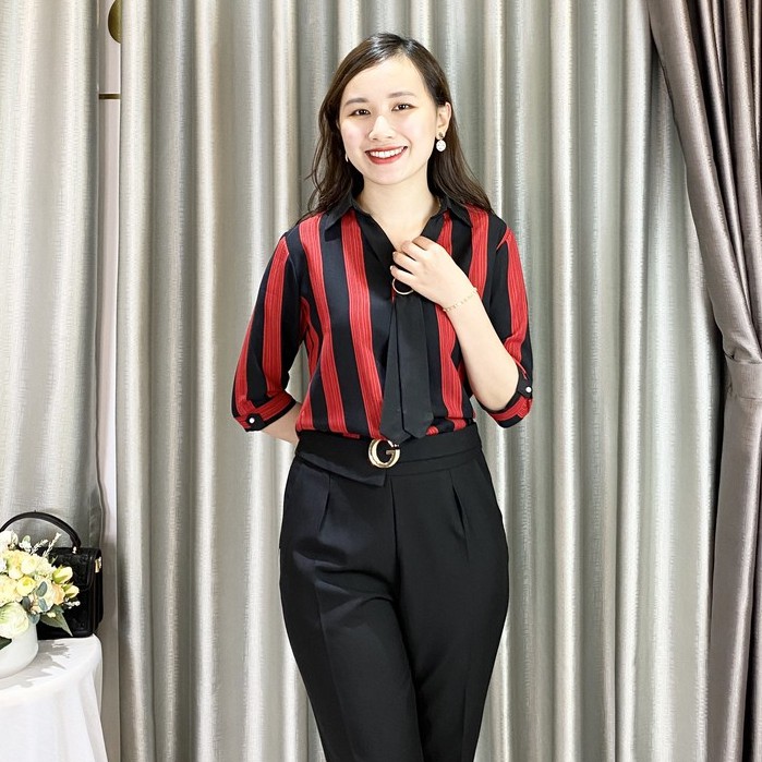 Áo sơ mi nữ kẻ cổ đức Emvy fashion A7