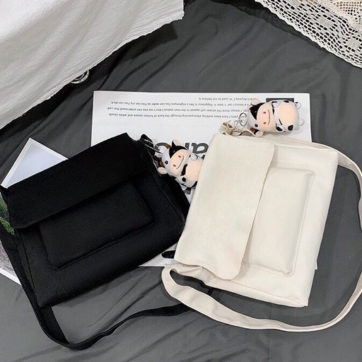 Túi đeo chéo bằng vải canvas dày dặn thân thiện môi trường cỡ lớn thời trang phong cách Retro HKM62