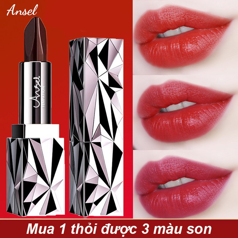 Son môi kim cương 3 màu ANSEL dưỡng ẩm chống nước lâu trôi nội địa Trung ZD-SM20
