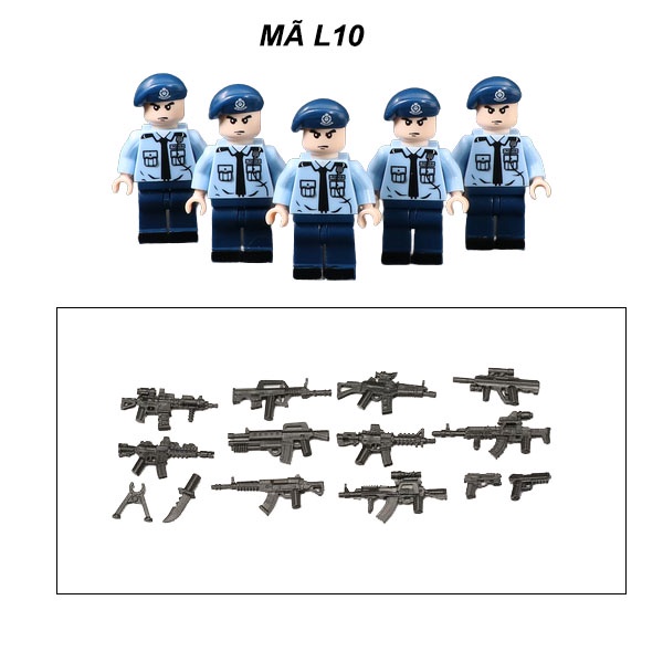 Đồ chơi lắp ráp swat army , mô hình đồ chơi - Combo 5 lính cảnh sát an ninh sân bay HK No.5