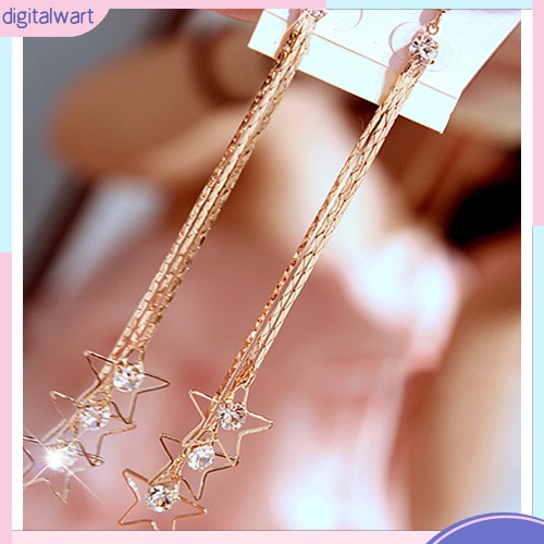Cặp khuyên tai dài 3 sợi thiết kế ngôi sao 5 cánh đính đá quý nhân tạo sang trọng cá tính dành cho nữ