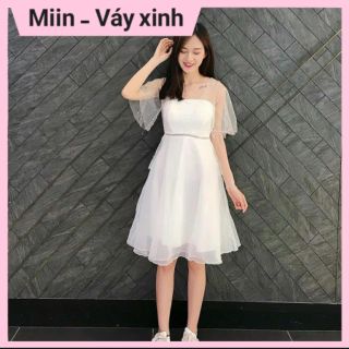 Váy prom trắng cánh tiên ren đính hạt