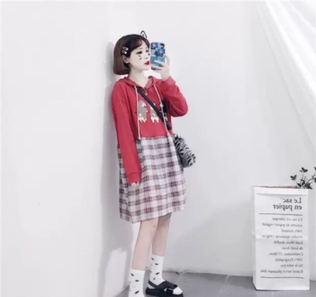 (Có Sẵn) Đầm babydoll sọc caro ulzzang