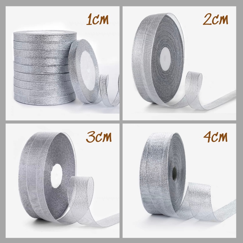 [Cuộn 22m] Dây Ruy Băng Nhũ Kim Tuyến, 2 Màu Vàng &amp; Bạc, Bản 1cm/2cm/3cm/4cm, Gói Quà - Gói Hoa