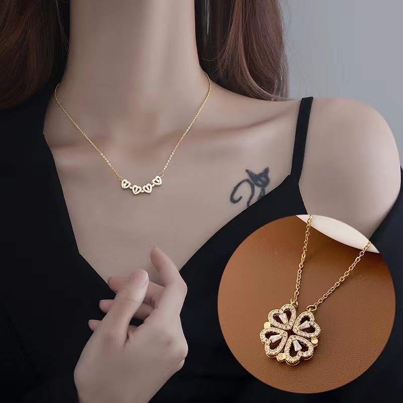 Vòng cổ AHELLOGIRL mặt cỏ bốn lá đính đá zircon hình trái tim phong cách Hàn Quốc sáng tạo dành cho nữ