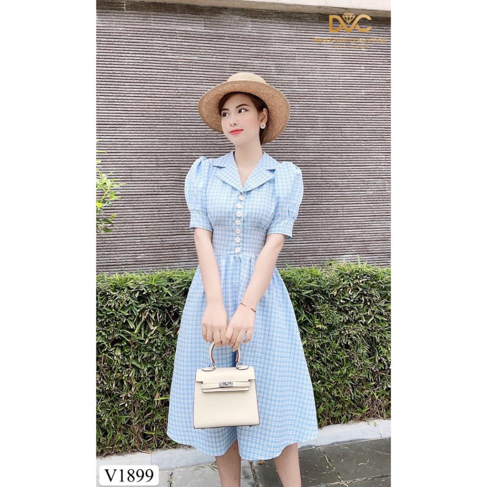 Váy xanh kẻ xòe V1899 - ĐẸP SHOP DVC ( Ảnh mẫu và ảnh trải sàn do shop tự chụp ) 👗 * ྇ ྇