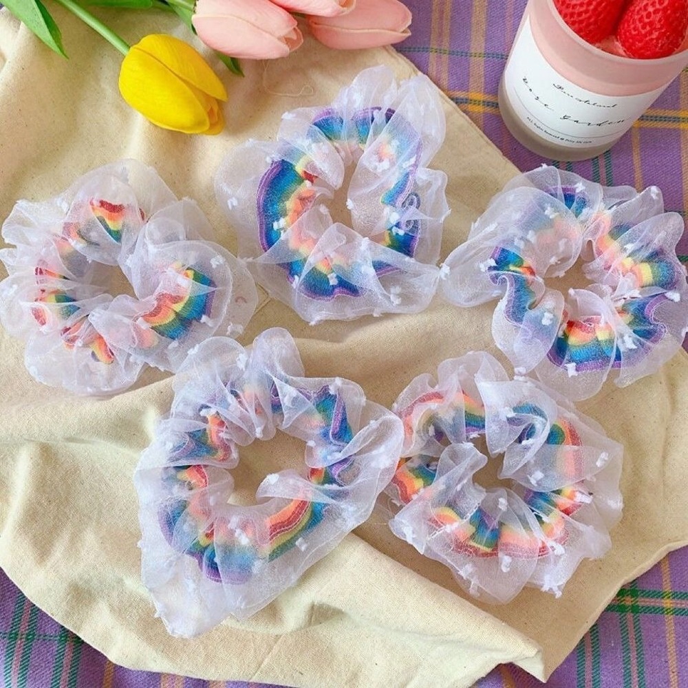 Dây Buộc Tóc Co Giãn Màu Cầu Vồng Thời Trang Cho Nữ