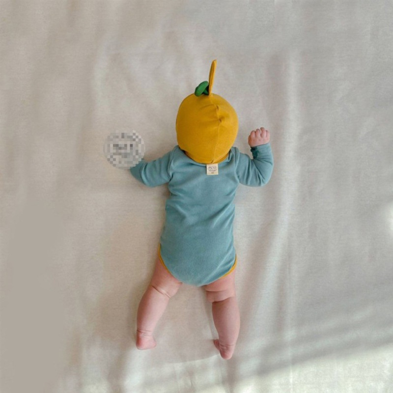 Bộ Áo Liền Quần Bằng Cotton Mềm Mại Tay Dài In Họa Tiết Trái Cây Kèm Nón Cho Bé Trai / Gái