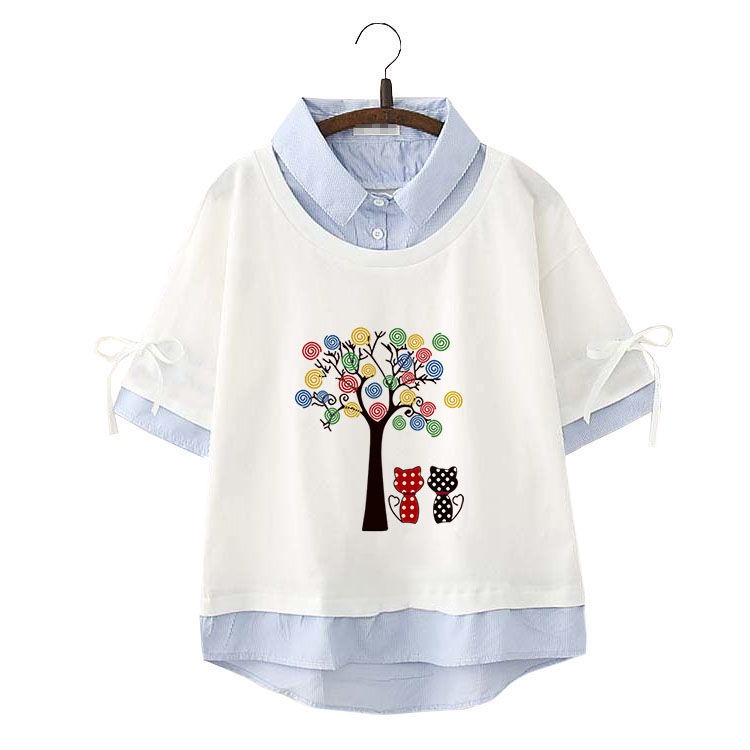 Áo Thun polo Cotton Ngắn Tay Dáng Rộng Phong Cách Nhật Hàn Cho Nữ