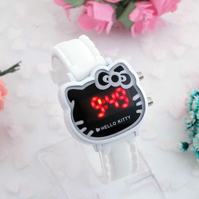 Đồng Hồ Điện Tử Dây Silicone Hình Hello Kitty Cho Bé Gái