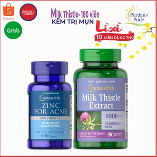 Combo Thải Độc Mát Gan - Mụn Puritan's Pride - Zinc for acne 100v Và Milk thistle 100mg 180v