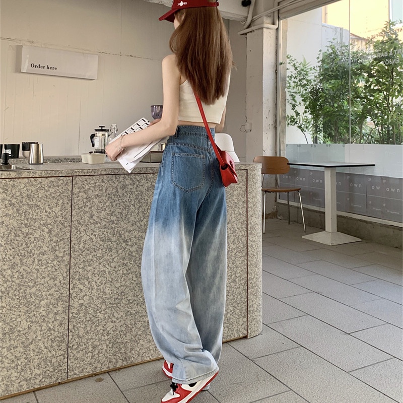 Quần Jean Dài Dáng Rộng Màu Gradient Thời Trang Cá Tính