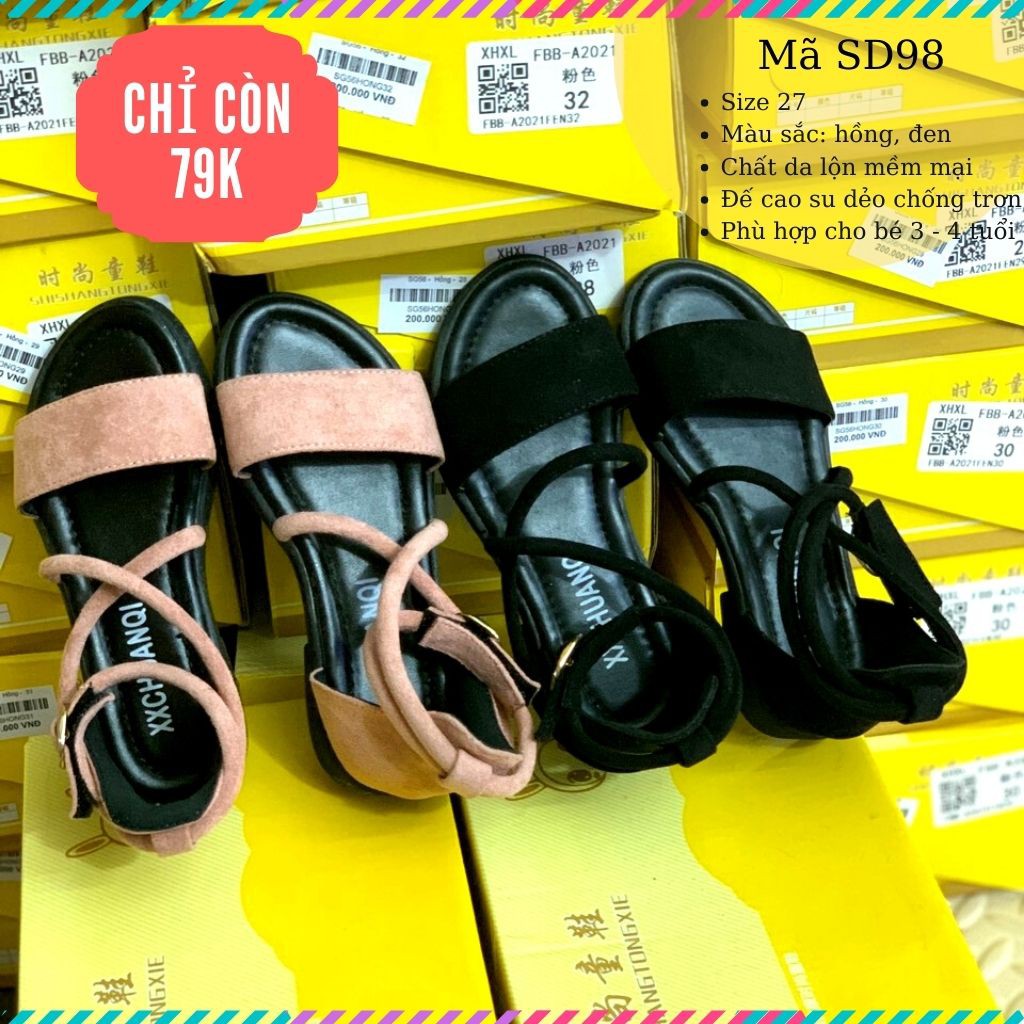 Dép quai hậu bé gái da lộn giá rẻ sandal quai ngang cho bé gái 3 - 4 tuổi thời trang phong cách Hàn Quốc SD98