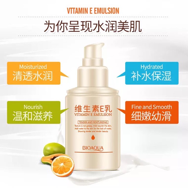 Sữa dưỡng ẩm trắng da Vitamin E Elmusion Bioaqua