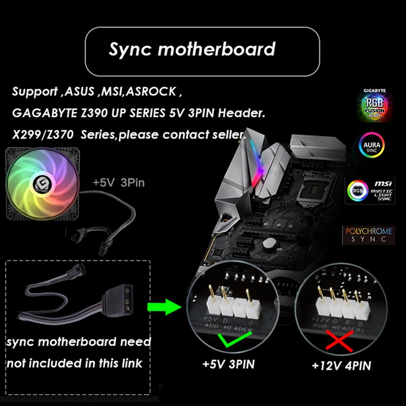 Bo Mạch Đèn Led Rgb 14cm Cho Asus Msi Asrock Z390 Gigabyte 4pin Pwm