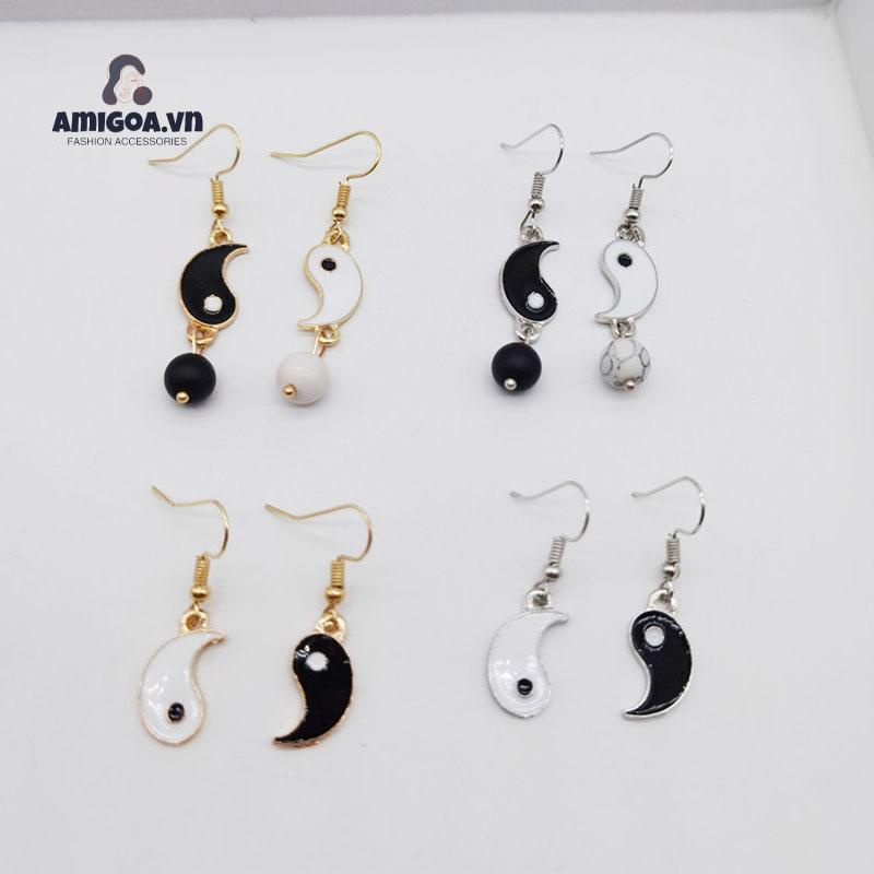 Khuyên Tai Hợp Kim Hình Túi Bát Quái Màu Trắng Đen Đơn Giản