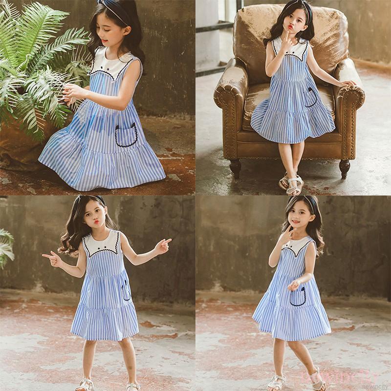 Đầm không tay họa tiết sọc thời trang cho bé gái