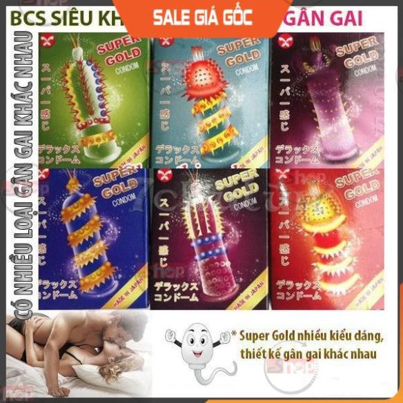 Bao Cao Su SUPER GOLD Cao Cấp Có Gân Gai Lớn, Hộp 2Cái. Bcs Gai Gân Kéo Dài Thời Gian Quan Hệ, Đem Cực Khoái Cho Cả 2.