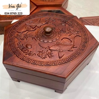 Hộp mứt đựng bánh kẹo song ngư đa giác gỗ hương đình cao cấp - hàng xuất khẩu vip
