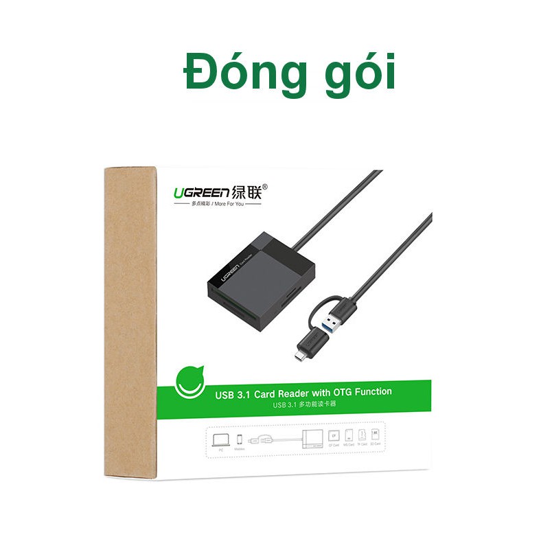 Đầu đọc thẻ hỗ trợ cổng 2 in 1 USB 3.0 / USB type C cho thẻ CF / SD / MS / TF chức năng OTG dài 50cm UGREEN CR125