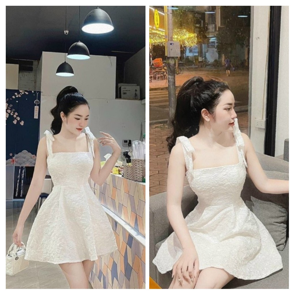 Đầm 2 dây from xòe khóa kéo phía sau chất vải Xốp Hoa dày bao chất Hàng Y Hình + Clip Chính Chủ