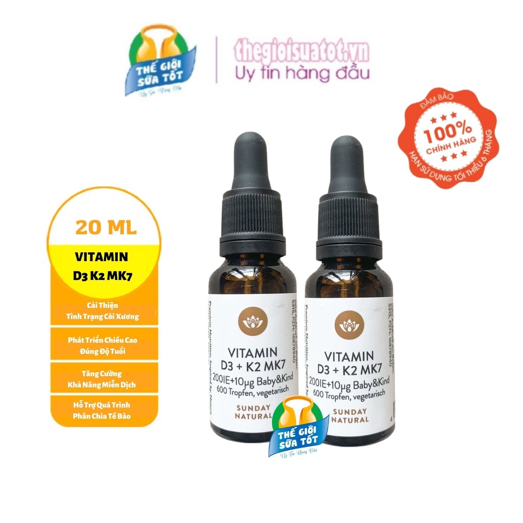 Vitamin D3 K2 MK7 Lọ 20ml Dạng Nhỏ Giọt - Bổ sung Vitamin cho trẻ sơ sinh