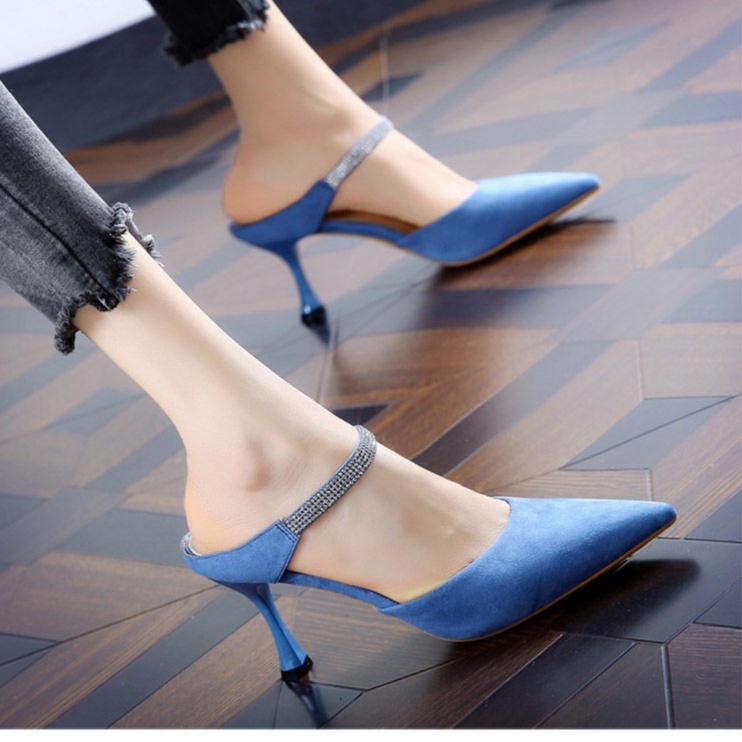 Giày cao gót nữ, Sục cao gót đính đá quai XKC51 thời trang công nở, Giày cao gót dưới 7 phân đẹp