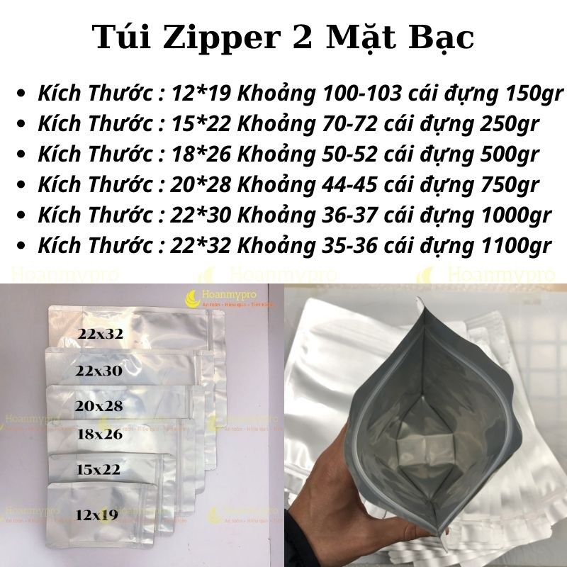 Túi zip bạc 1kg túi zipper đáy đứng 2 mặt bạc đựng thực phẩm TuiGoiHangHoanMypro