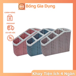 Khay Nhựa Tiện Ích 4 Ngăn , Khay 4 Ngăn Để Bàn Đựng Bút, Đồ Dùng Đa Năng Bền Đẹp