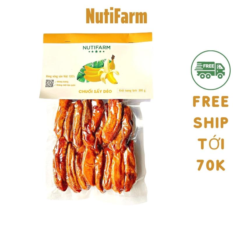 Chuối sấy dẻo không đường 300gr NutiFarm trái cây sấy đặc sản đà lạt
