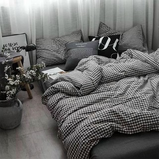 BỘ DRAP - CHĂN PHAO COTTON POLY CARO ĐEN NHỎ
