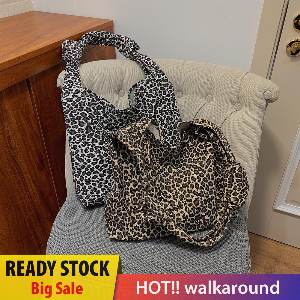 Walk Women Leopard Messenger Bag Retro Large Capacity Canvas Lady Totes Handbags