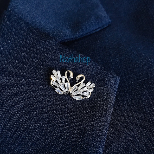Ghim Cài Áo Đá Rhinestone Thiên Nga